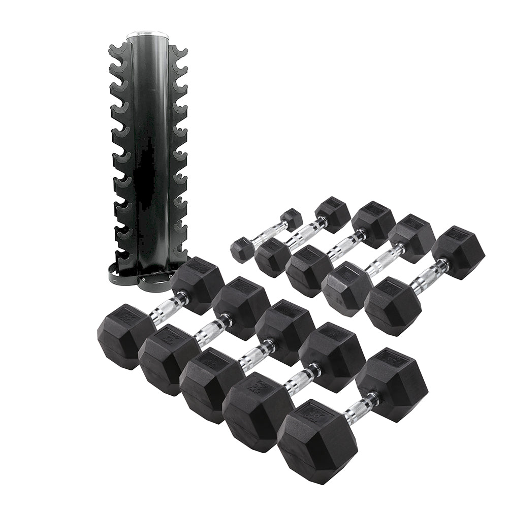 Bodytrading Rubber Coated Hex Dumbbells Set with Rack HEXSETREK